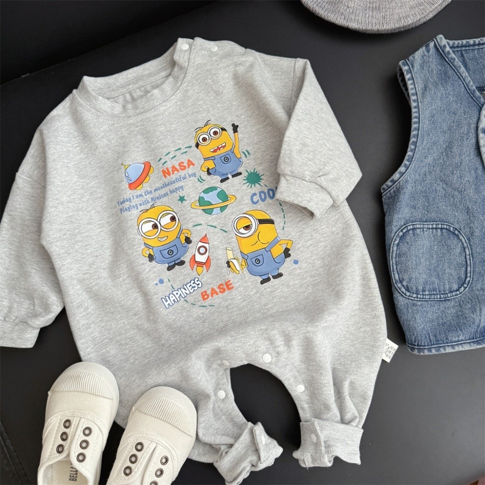 Nebeans寶寶春季卡通小小兵長袖連體包屁衣-細節圖3