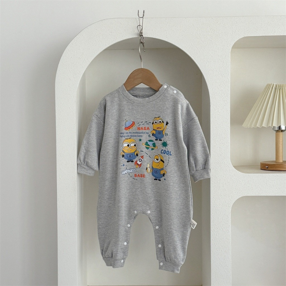 Nebeans寶寶春季卡通小小兵長袖連體包屁衣-細節圖5