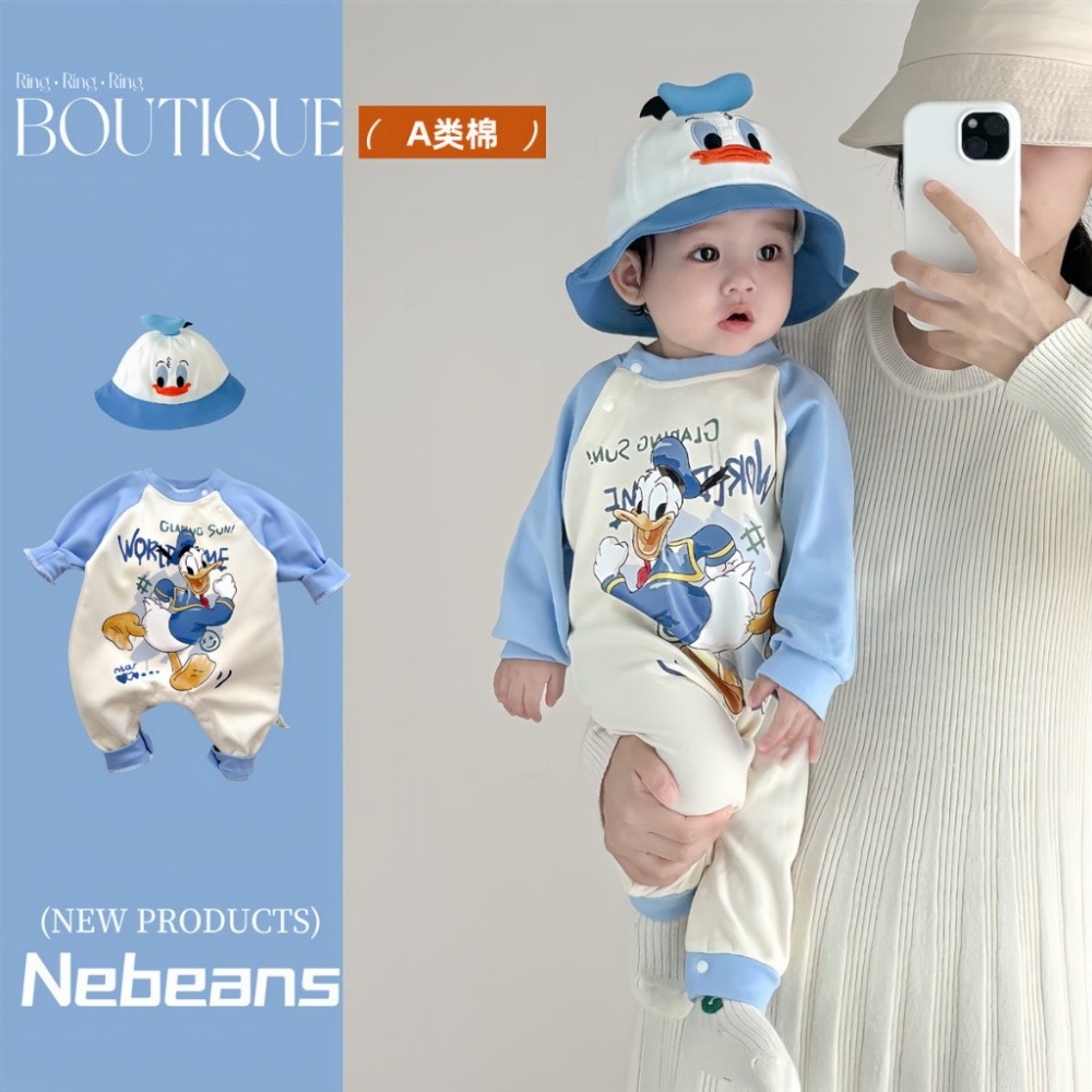 Nebeans寶寶春季卡通唐老鴨黛西長袖連體包屁衣-規格圖4
