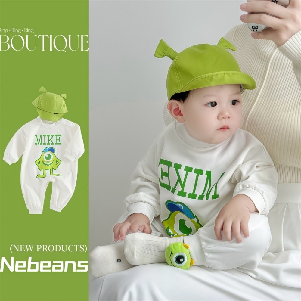 Nebeans寶寶春季大眼怪卡通長袖連體包屁衣-規格圖4