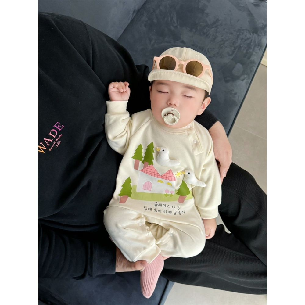 Nebeans寶寶春季立體小鴨造型長袖連體包屁衣-細節圖2