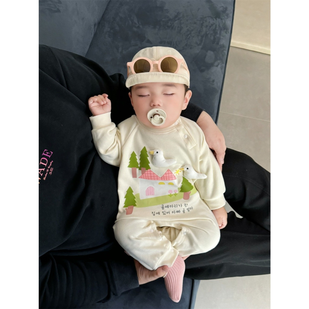 Nebeans寶寶春季立體小鴨造型長袖連體包屁衣-細節圖3