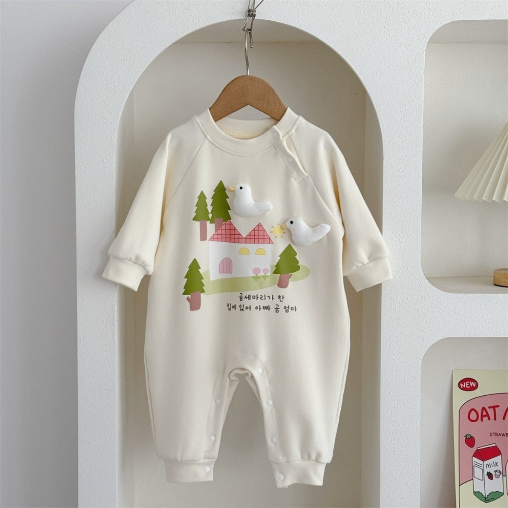 Nebeans寶寶春季立體小鴨造型長袖連體包屁衣-細節圖4