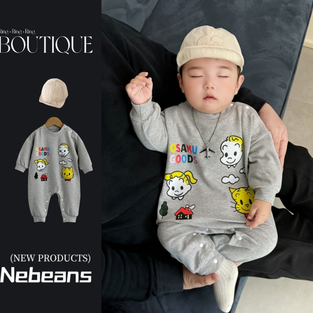 Nebeans寶寶春季卡通OSAMU長袖連身包屁衣-細節圖2