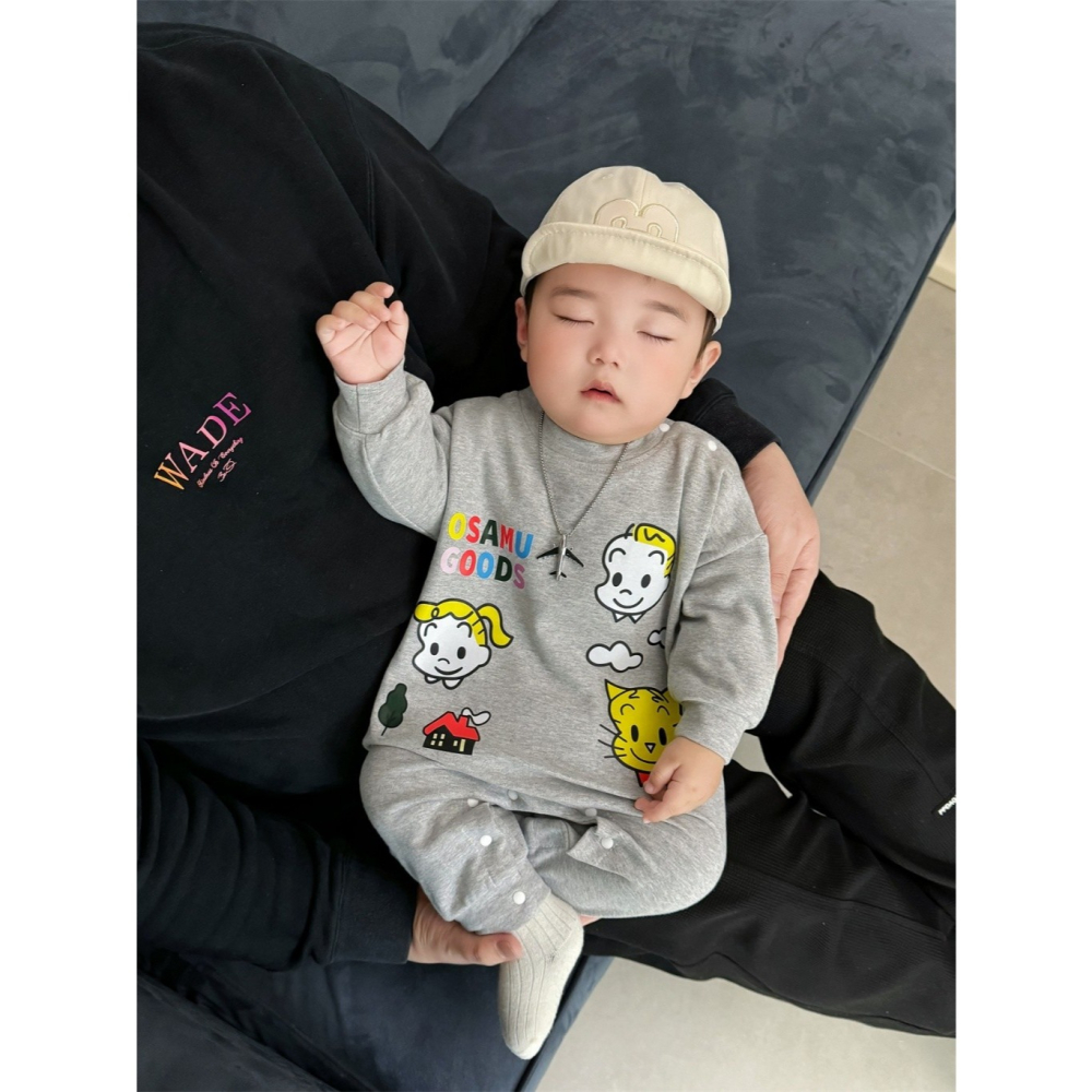 Nebeans寶寶春季卡通OSAMU長袖連身包屁衣-細節圖3