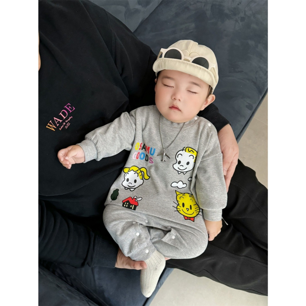 Nebeans寶寶春季卡通OSAMU長袖連身包屁衣-細節圖4