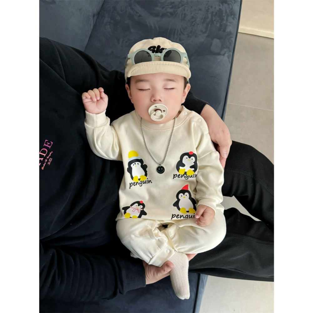 Nebeans寶寶春季小企鵝長袖連體包屁衣-細節圖4