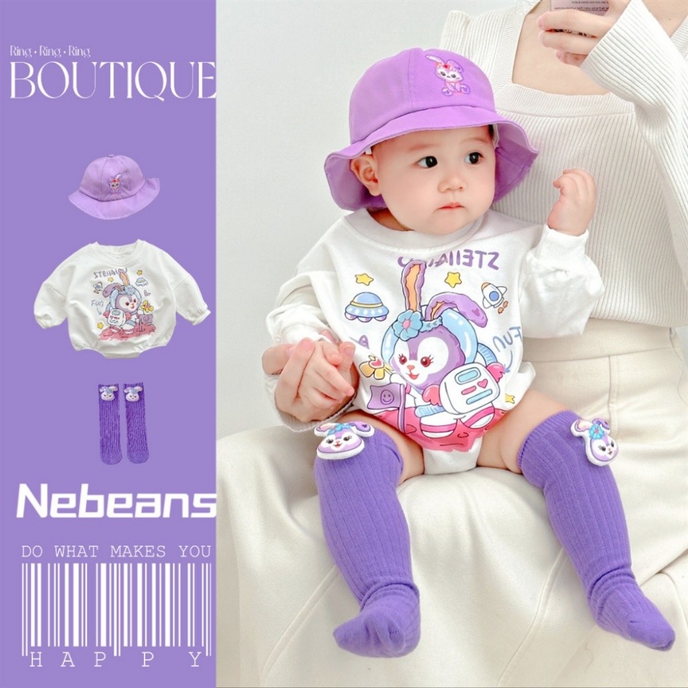 Nebeans寶寶春季卡通兔兔長袖連體包屁衣-規格圖8
