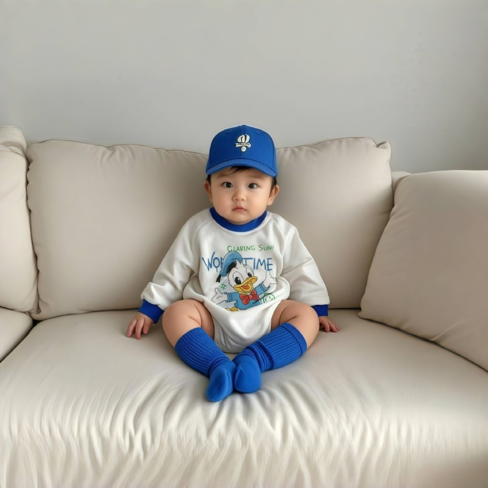 Nebeans寶寶春季卡通唐老鴨長袖包屁衣-細節圖2