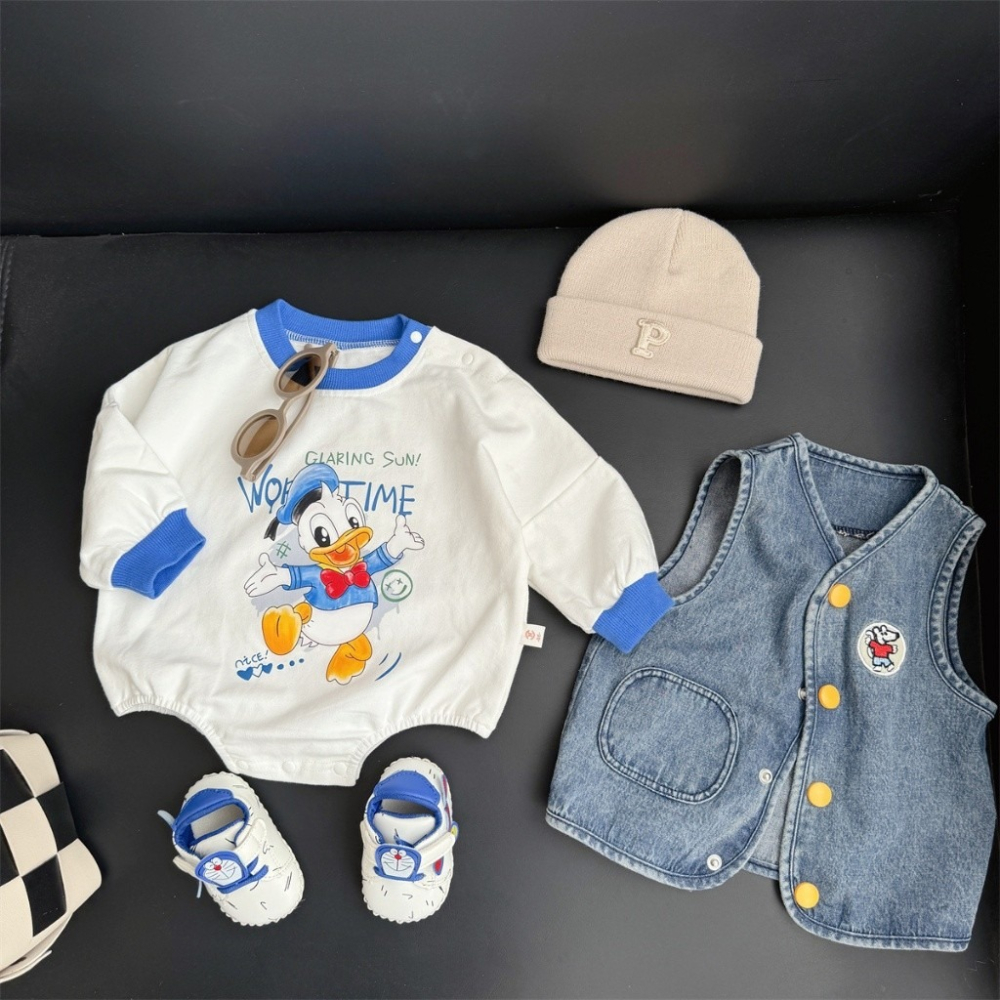 Nebeans寶寶春季卡通唐老鴨長袖包屁衣-細節圖3