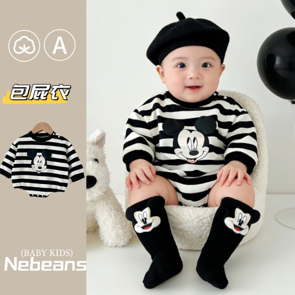 Nebeans寶寶春季卡通條紋包屁衣-細節圖4