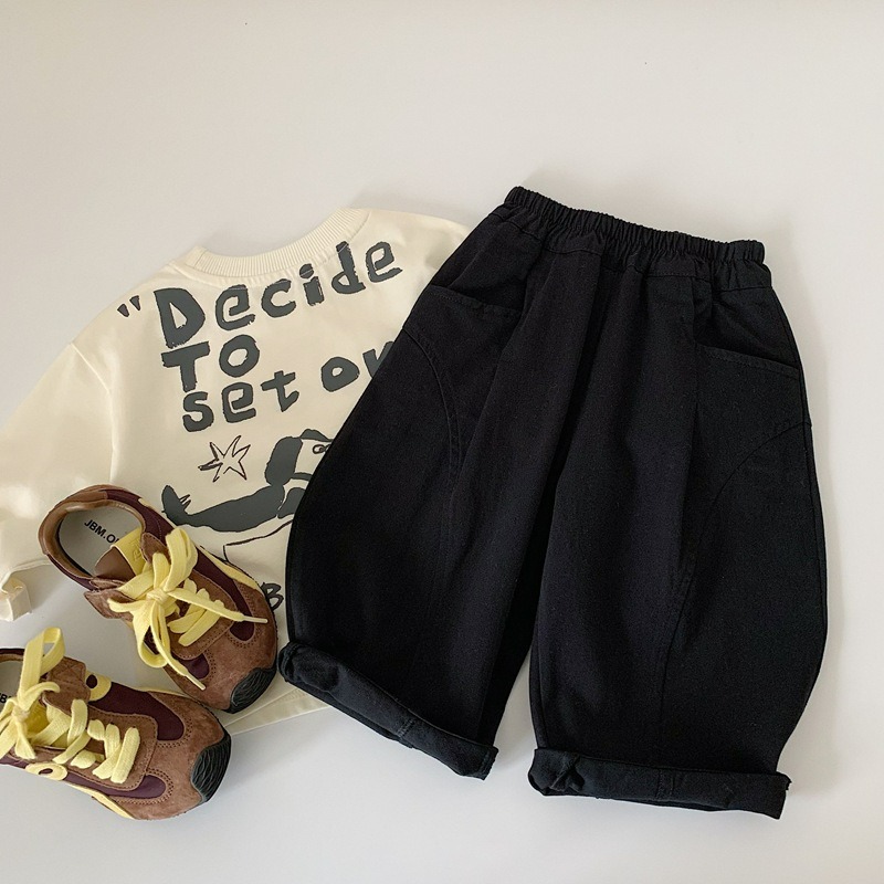 男童春季韓系純色棉布百搭休閒褲-細節圖2