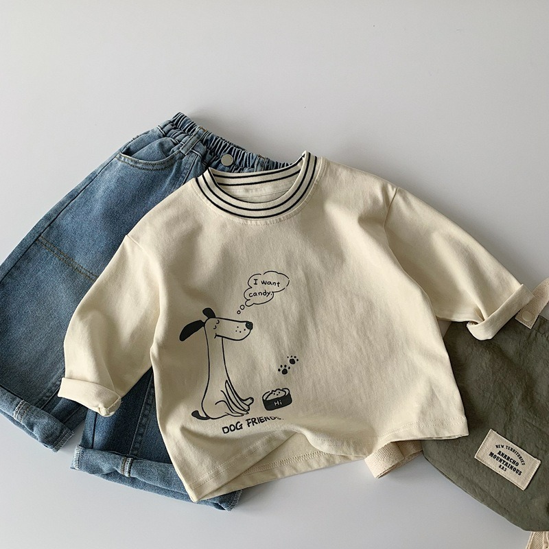 男童春季插畫小狗圓領長袖上衣-細節圖2