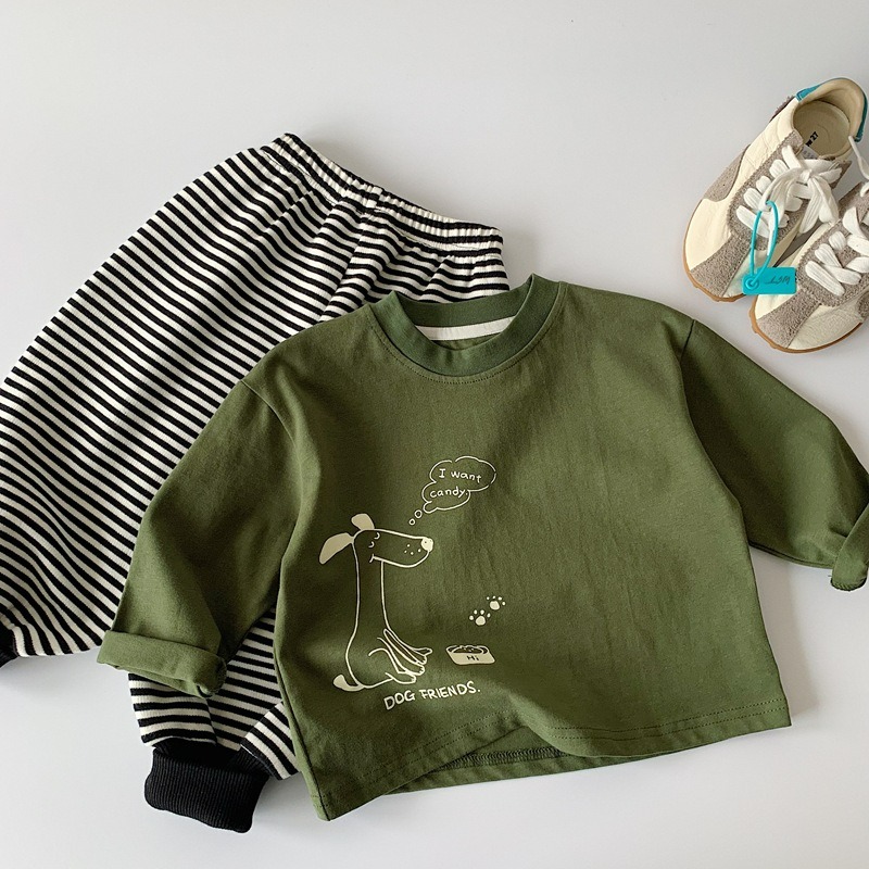 男童春季插畫小狗圓領長袖上衣-規格圖5