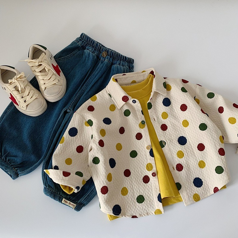 男童春季波點翻領長袖襯衫-細節圖2