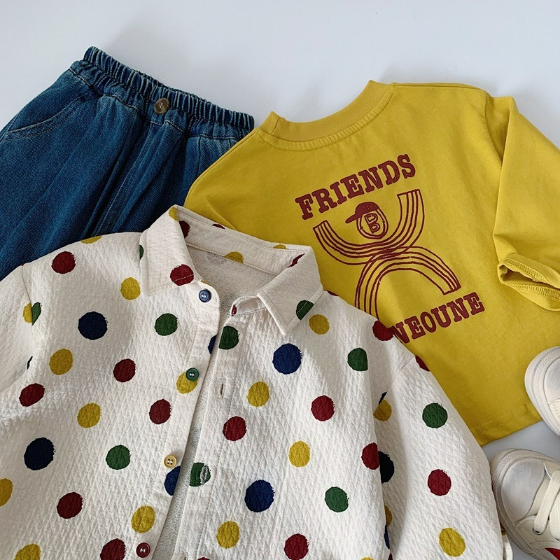 男童春季波點翻領長袖襯衫-細節圖4