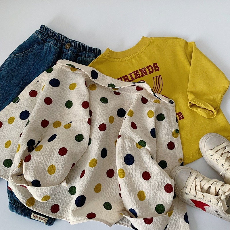 男童春季波點翻領長袖襯衫-細節圖5