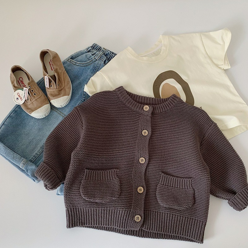 男童春韓版純色毛衣開衫外套-細節圖3