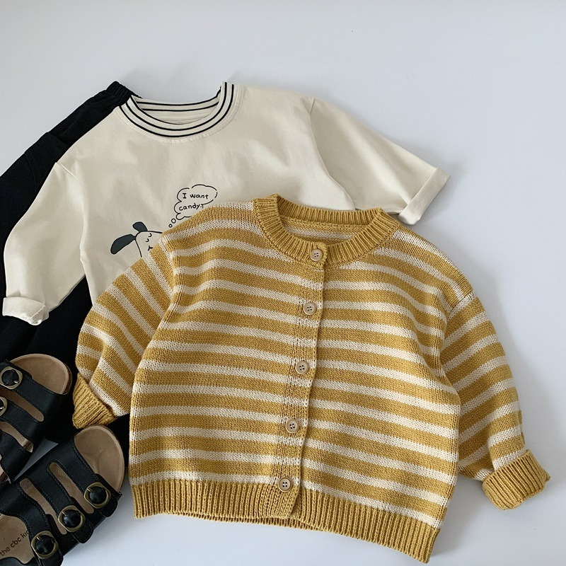 男童春季韓版條紋圓領毛衣開衫外套-細節圖3