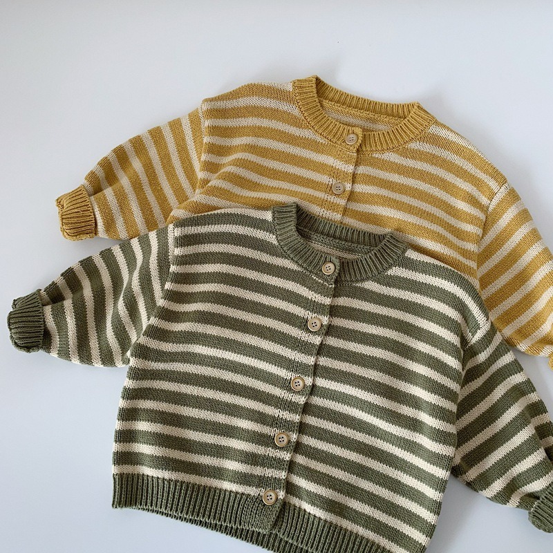 男童春季韓版條紋圓領毛衣開衫外套-細節圖4