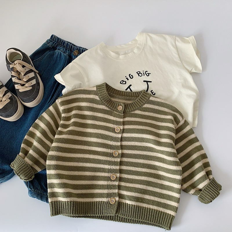 男童春季韓版條紋圓領毛衣開衫外套-規格圖5