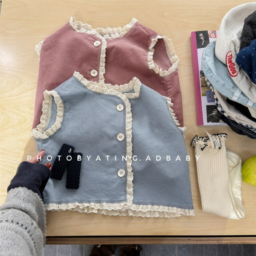 女童春季韓版純色花邊無袖小外套-細節圖5