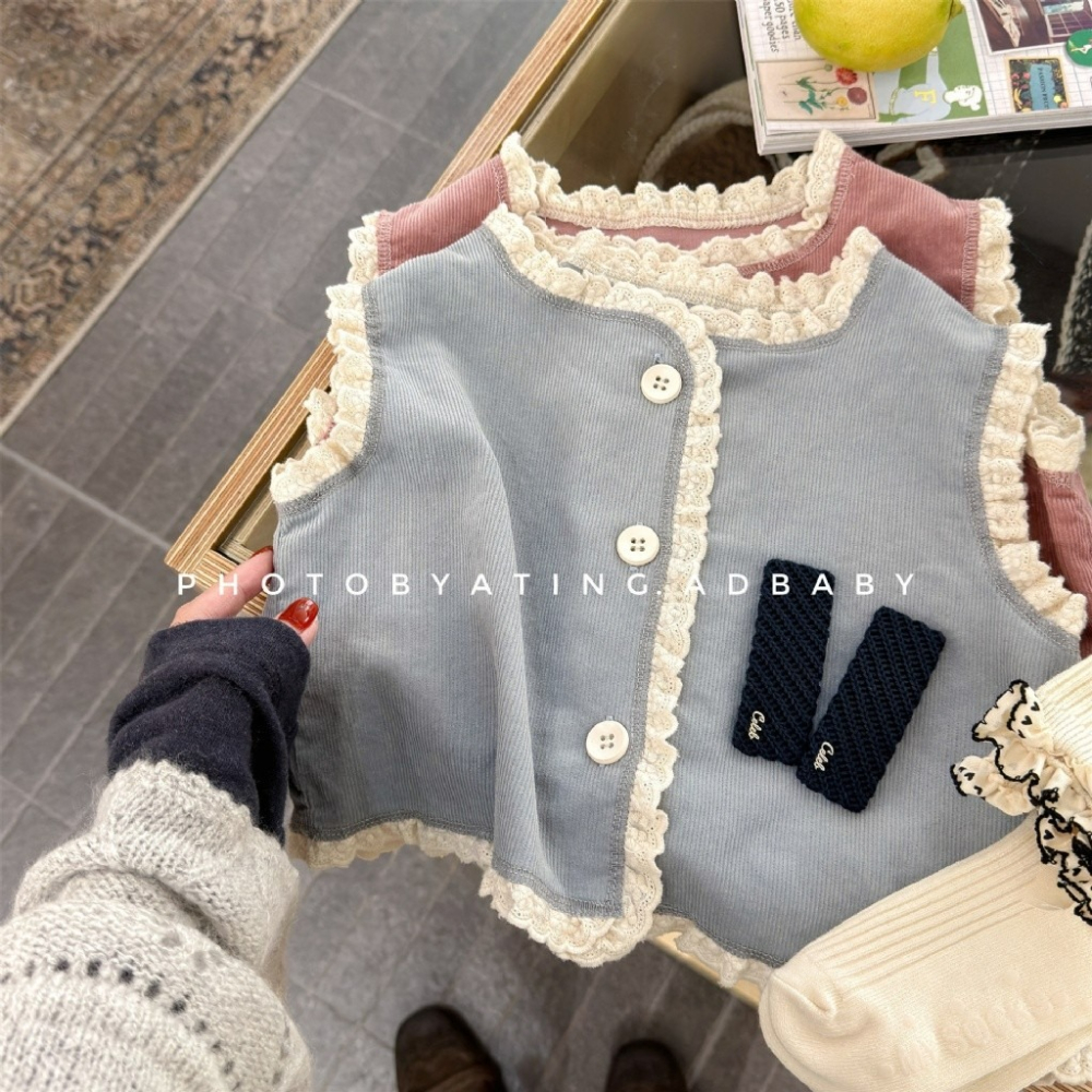 女童春季韓版純色花邊無袖小外套-細節圖6