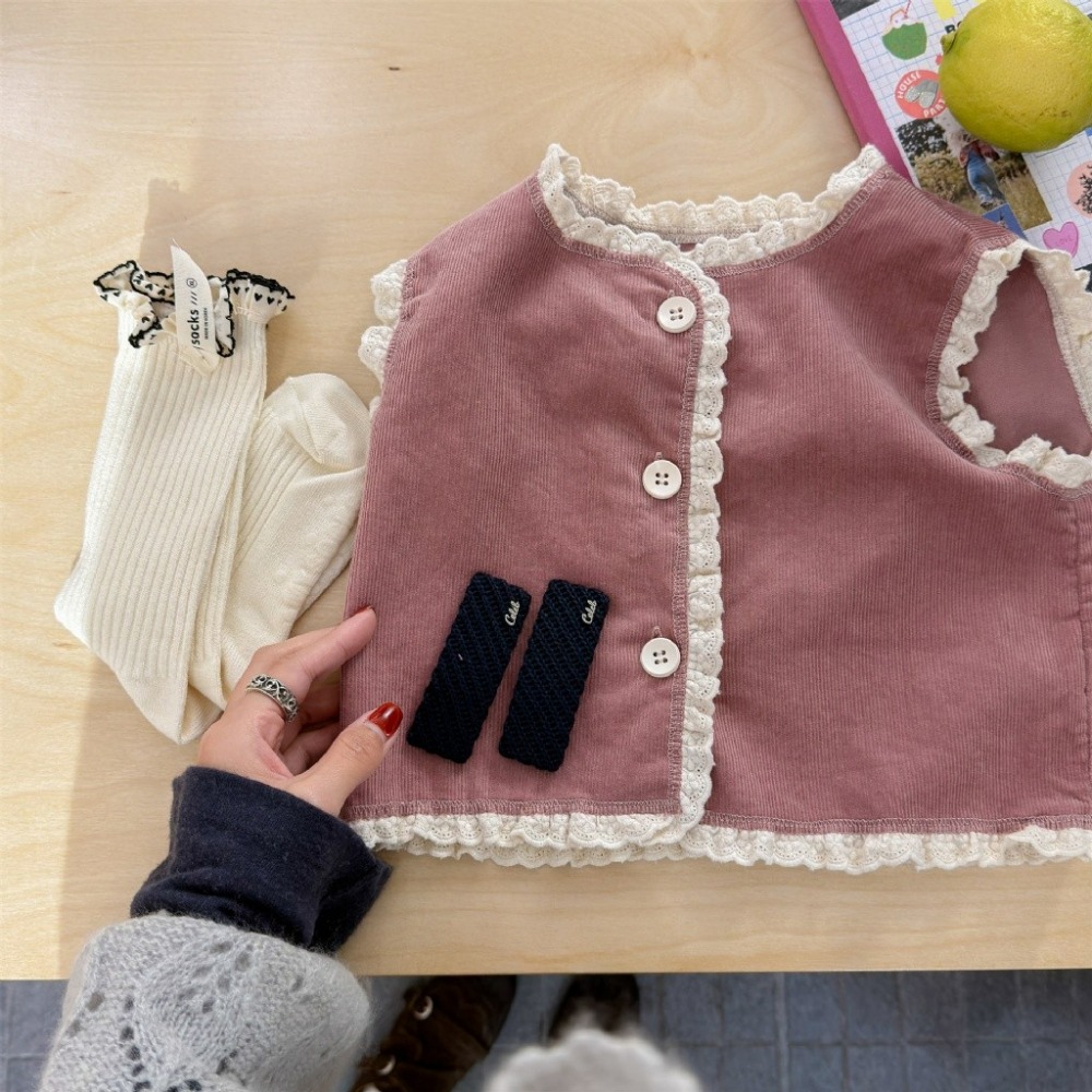 女童春季韓版純色花邊無袖小外套-規格圖8