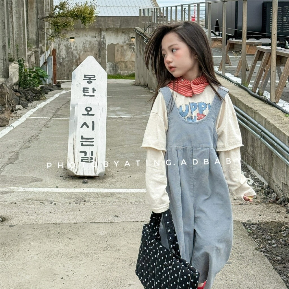 女童春季韓版純色豹紋連體吊帶長褲-細節圖2