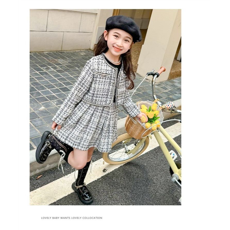 女童春季小香風亮絲風兩件式套裝-細節圖3