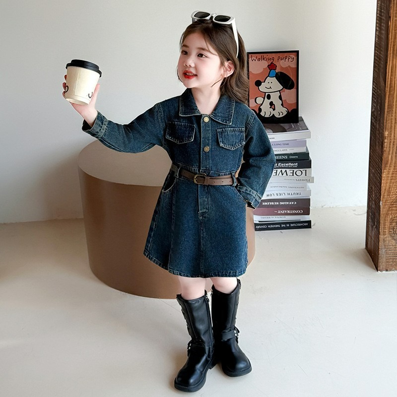 女童春季韓系復古長袖牛仔連衣裙-細節圖4