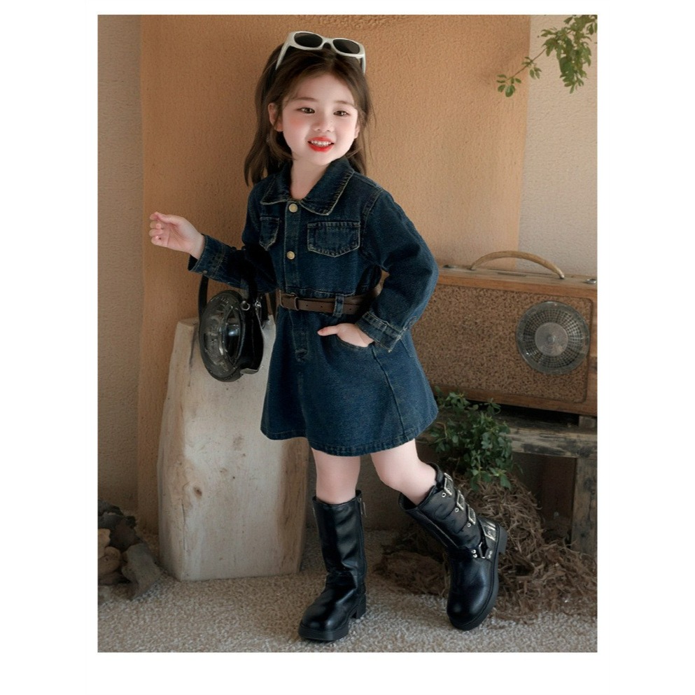 女童春季韓系復古長袖牛仔連衣裙-細節圖7