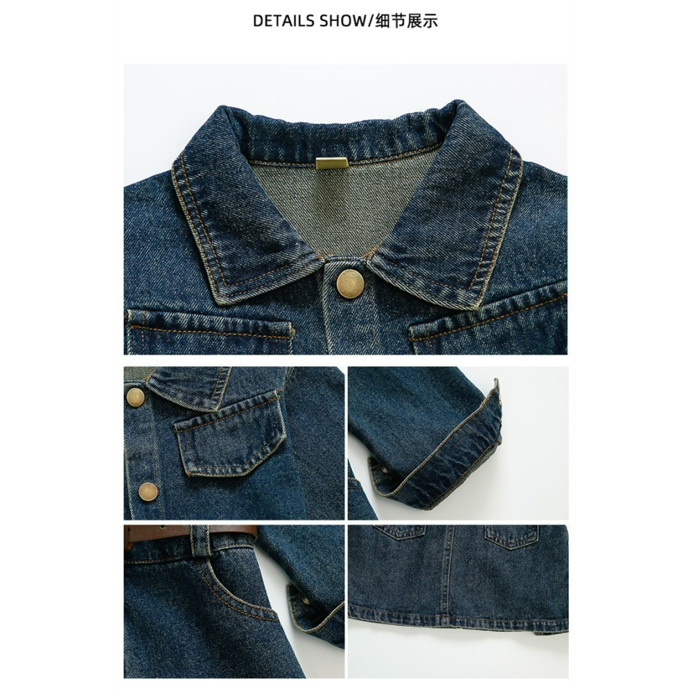 女童春季韓系復古長袖牛仔連衣裙-細節圖8