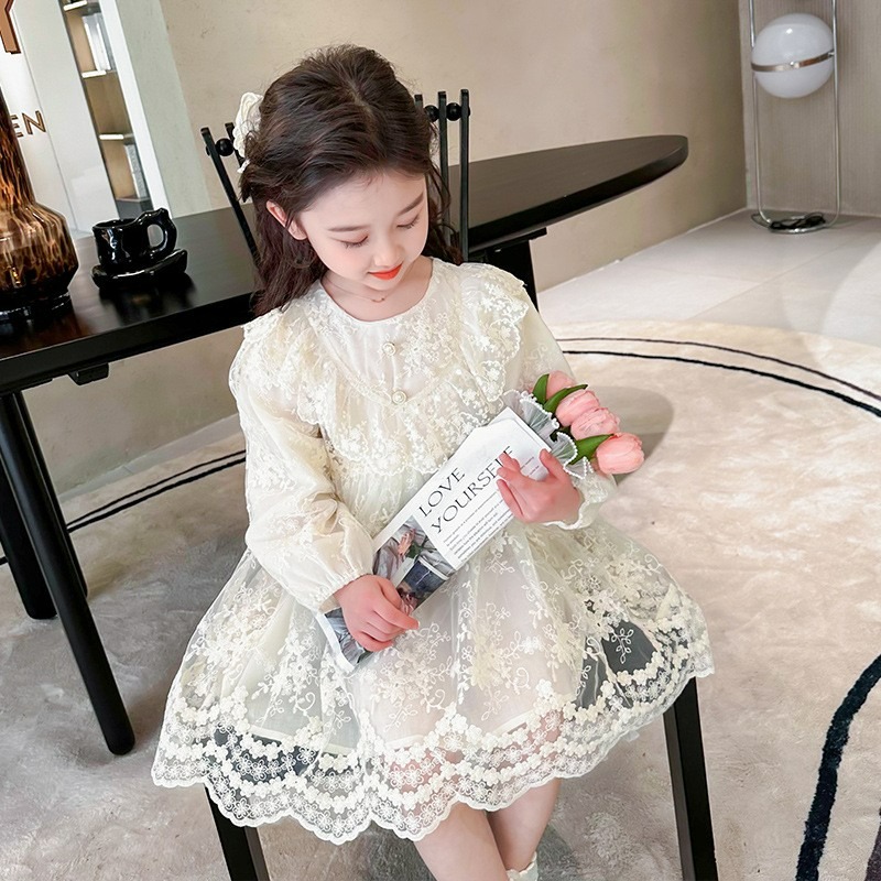女童春季韓系荷葉邊蕾絲公主連衣裙-細節圖2