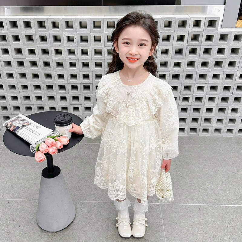 女童春季韓系荷葉邊蕾絲公主連衣裙-細節圖3