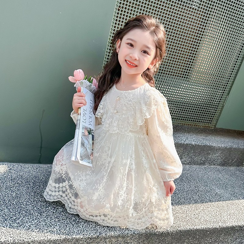 女童春季韓系荷葉邊蕾絲公主連衣裙-細節圖4