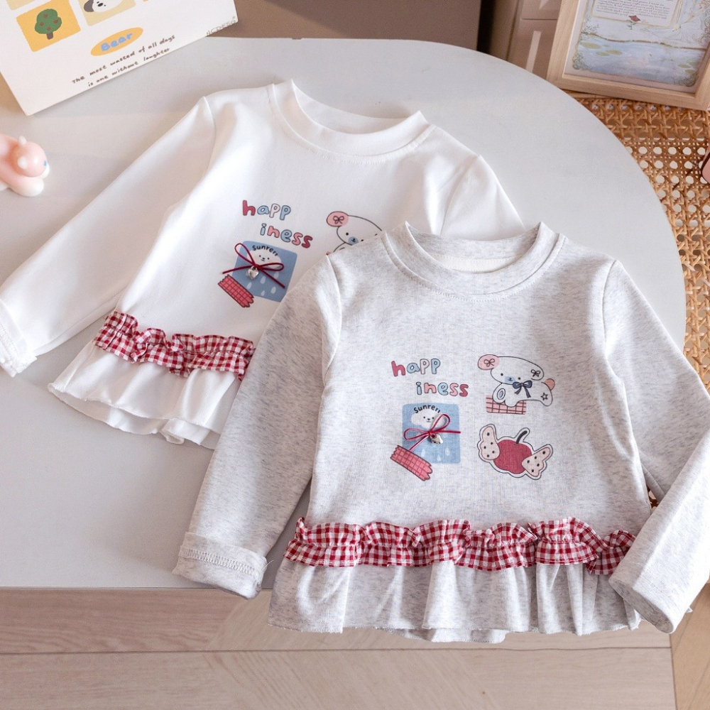 女童春季幸福小熊甜甜荷葉長袖上衣-細節圖2