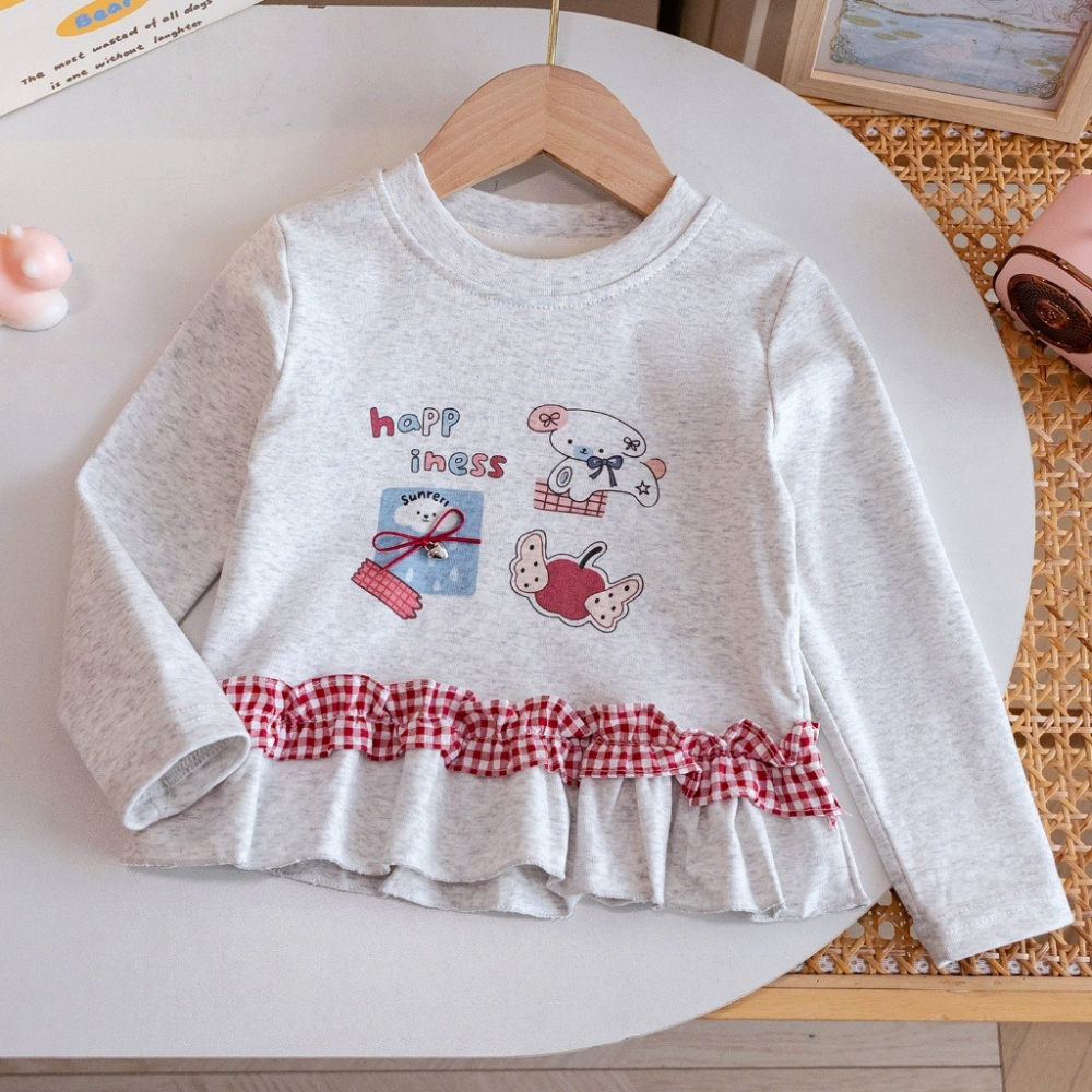 女童春季幸福小熊甜甜荷葉長袖上衣-細節圖4