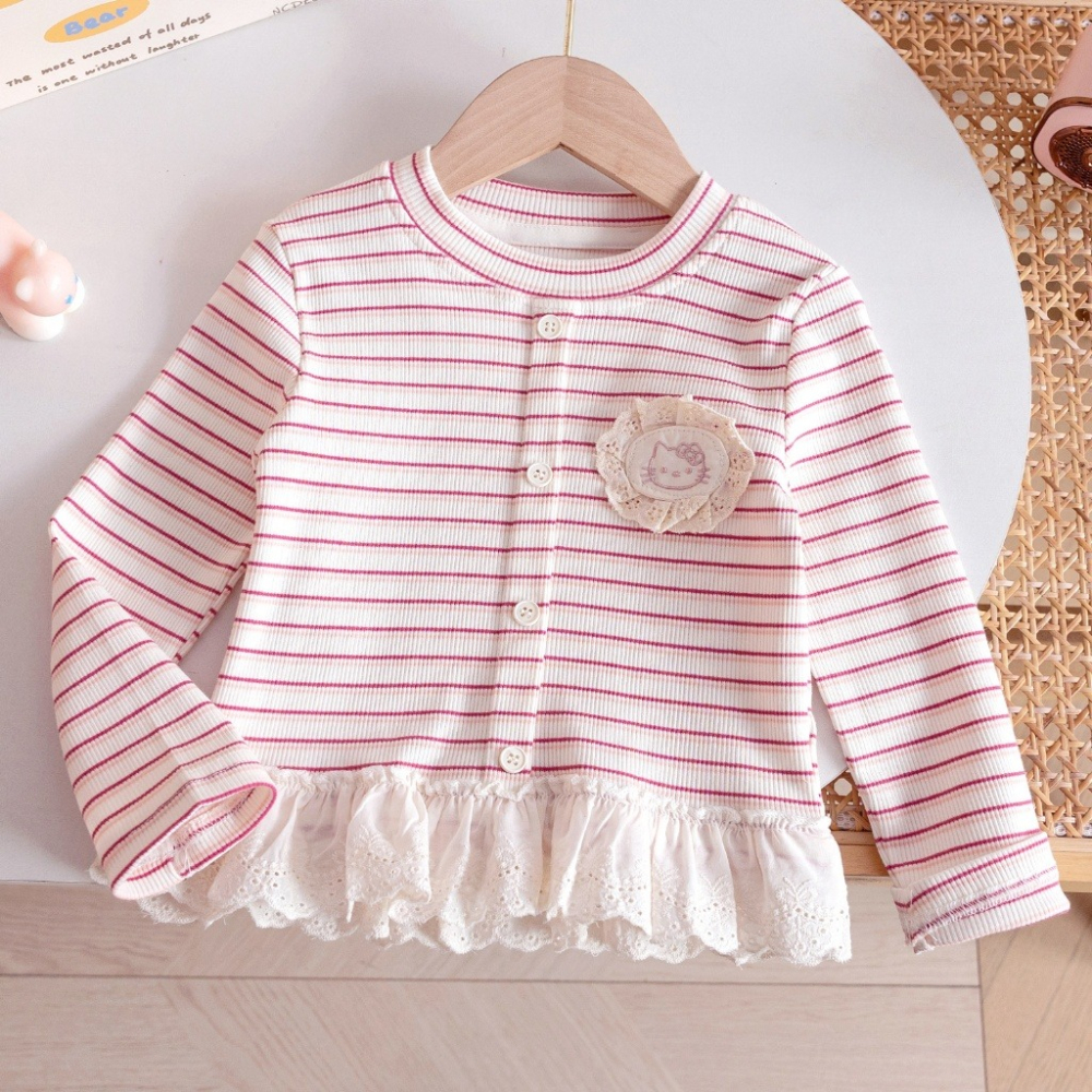 女童春季奶油條紋花花小外套-細節圖3