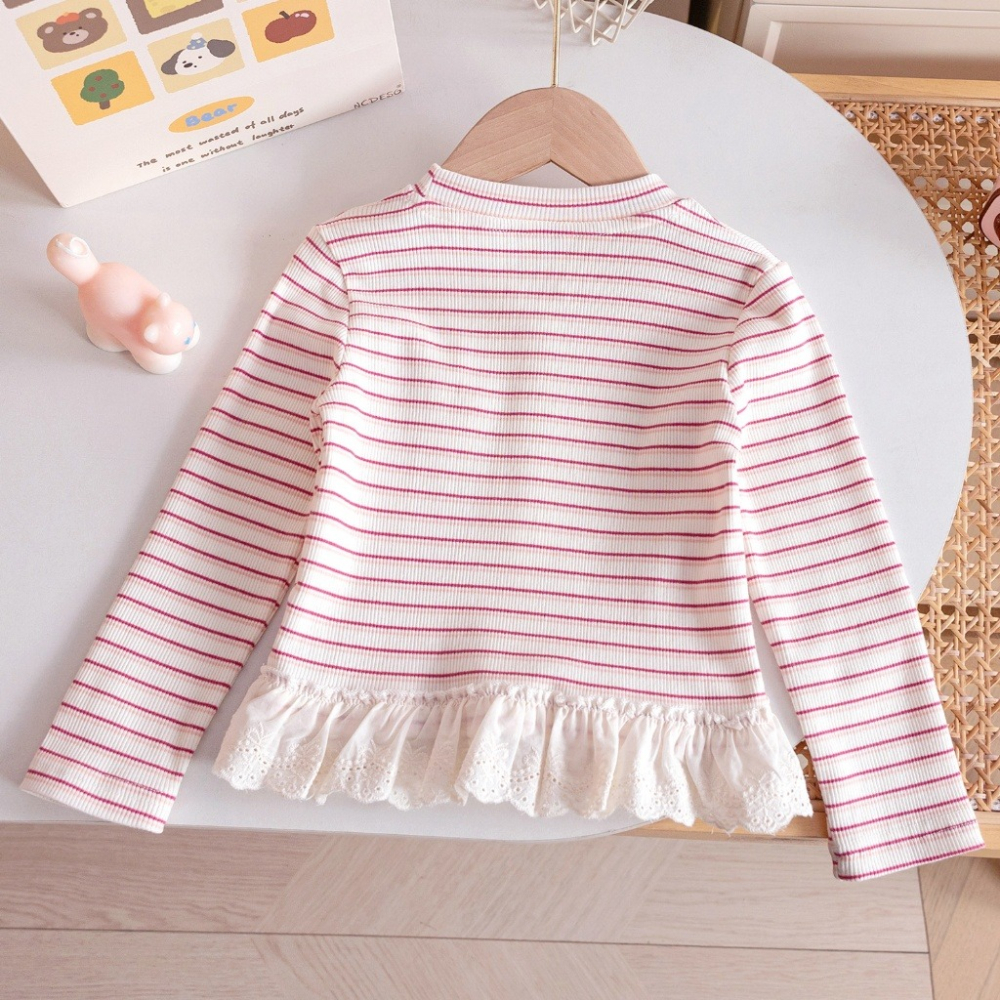 女童春季奶油條紋花花小外套-細節圖4