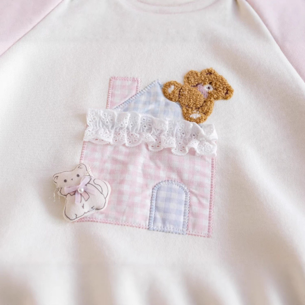 女童春季韓系奶感小熊拼接衛衣-細節圖4