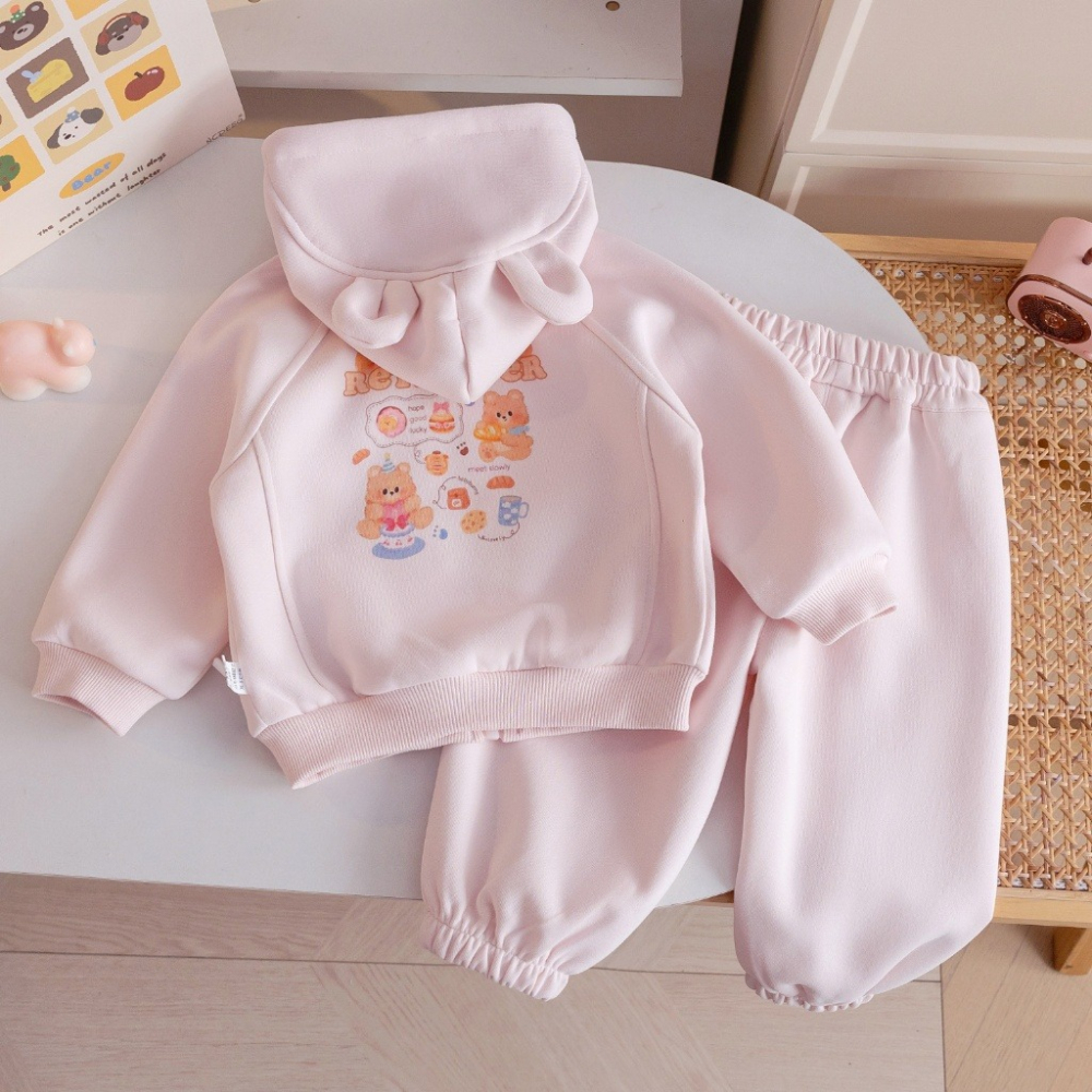 女童春季韓系奶兔耳萌感套裝(連帽上衣+長褲)-細節圖2