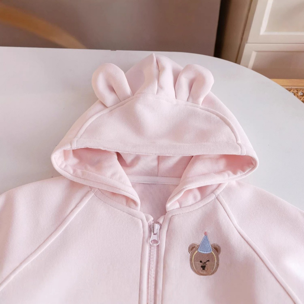 女童春季韓系奶兔耳萌感套裝(連帽上衣+長褲)-細節圖3