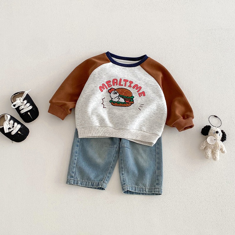 寶寶春季毛巾繡卡通字母插肩長袖衛衣-細節圖4