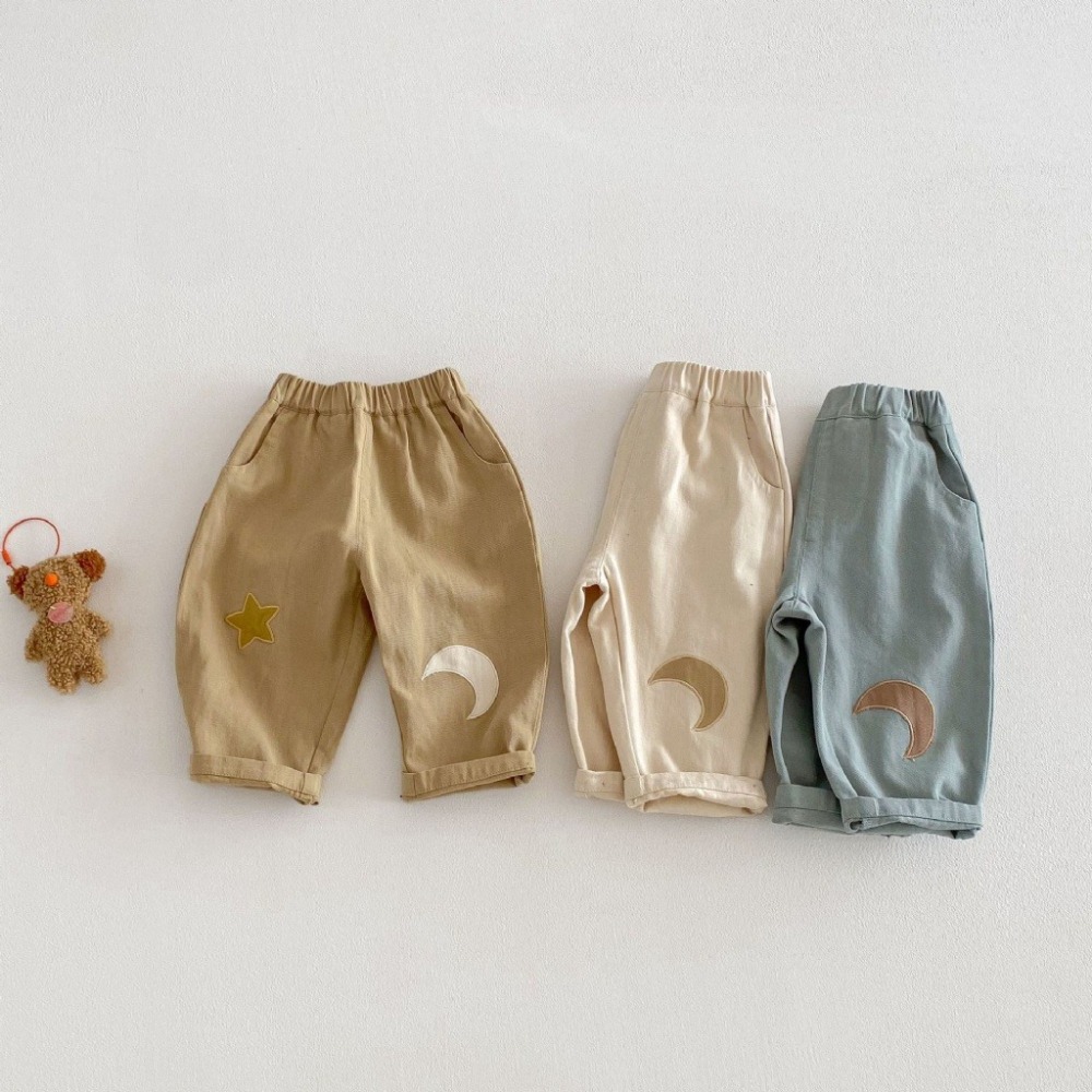 寶寶春季星星月亮刺繡梭織休閒褲-細節圖2