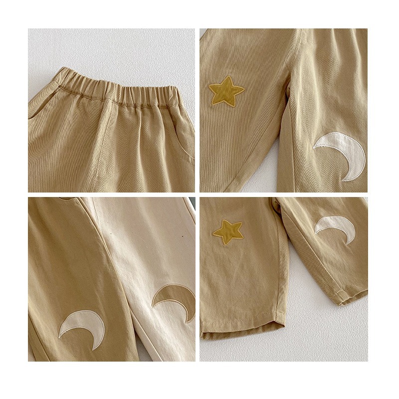 寶寶春季星星月亮刺繡梭織休閒褲-細節圖7