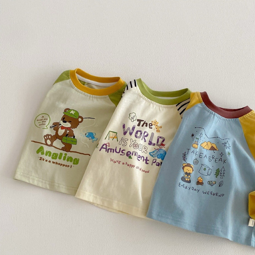 寶寶春季撞色卡通拼接塗鴉長袖打底衫-細節圖3