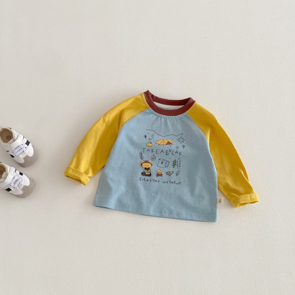 寶寶春季撞色卡通拼接塗鴉長袖打底衫-規格圖8