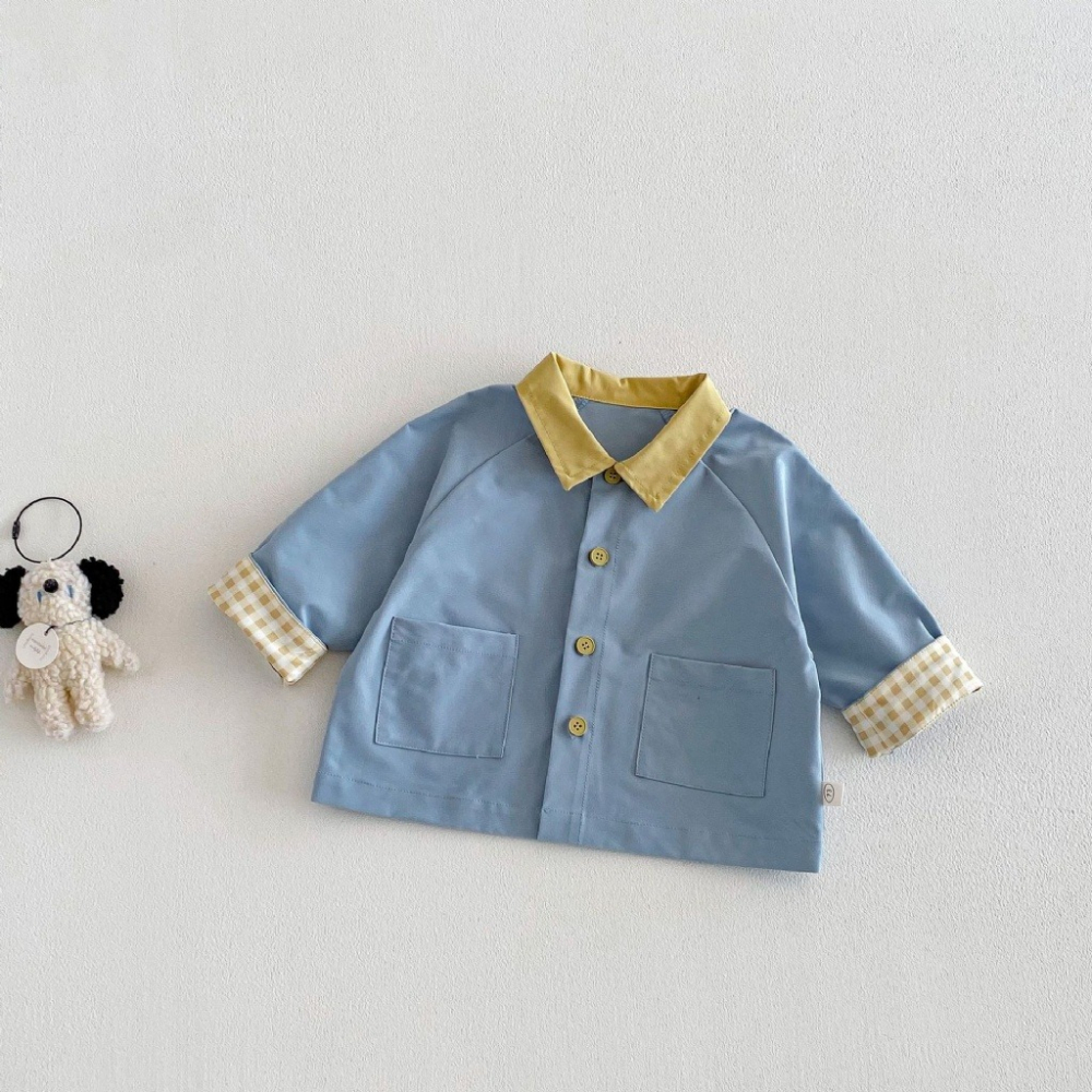 寶寶春季撞色翻領格紋卡通長袖外套-細節圖5