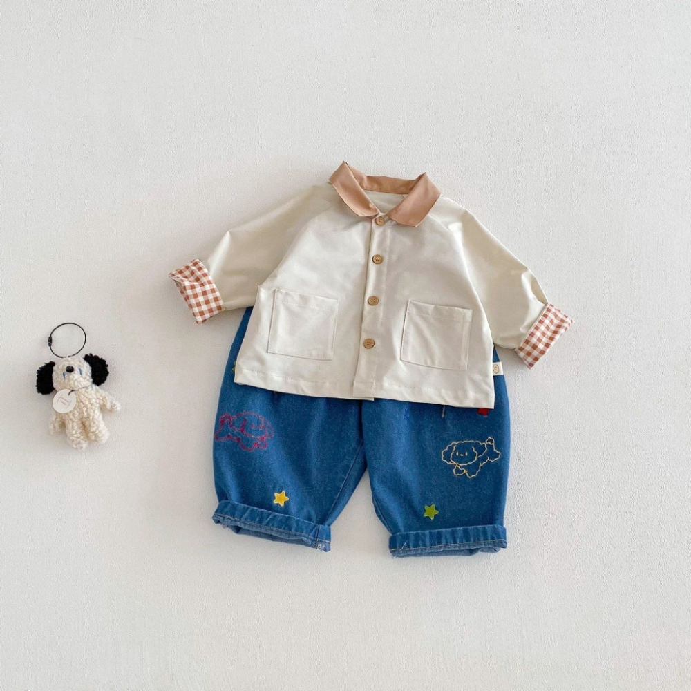 寶寶春季撞色翻領格紋卡通長袖外套-細節圖6